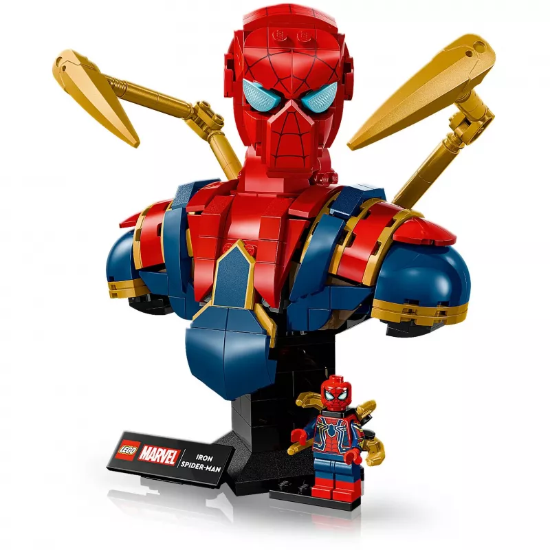 Busto de colecionador LEGO Marvel Iron Spider-Man 76326, 379 peças, modelo de exposição 18+, 170×200×110 mm