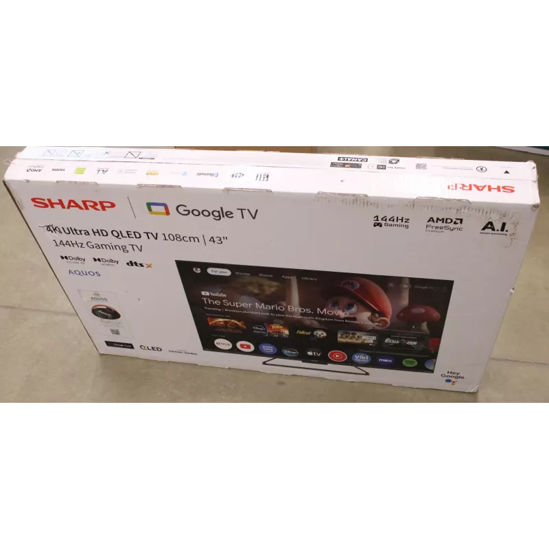 Smart TV Sharp 43HR7265E 43 polegadas (108 cm) 4K UHD LED, Google TV, Wi-Fi, HDMI/USB/RJ45 – preto – embalagem danificada