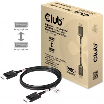 CLUB3D Cabo DisplayPort 2.1 Bidirecional VESA DP80 Certificado 4K240Hz, 8K60Hz ou 10K30Hz M/M 1,2 m