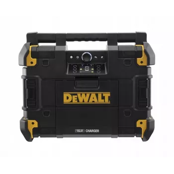 Rádio portátil DeWalt DWST1-81078-QW — sintonizador digital AM/FM, ecrã LED, 4 altifalantes, funcionamento AC/DC, porta USB, saída AUX