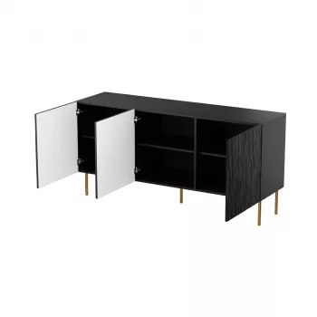 Cómoda cama meble JUNGLE 1520×405×745 mm preto mate com pernas douradas, aglomerado