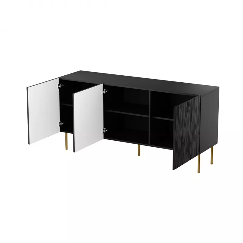 Cama Meble JUNGLE cómoda 152x40,5x74,5 cm, preto mate com pés dourados