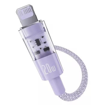 Cabo de carregamento rápido USB-C para Lightning Baseus Gem 1 m 20 W violeta, revestimento em nylon, Lightning de 7 pinos