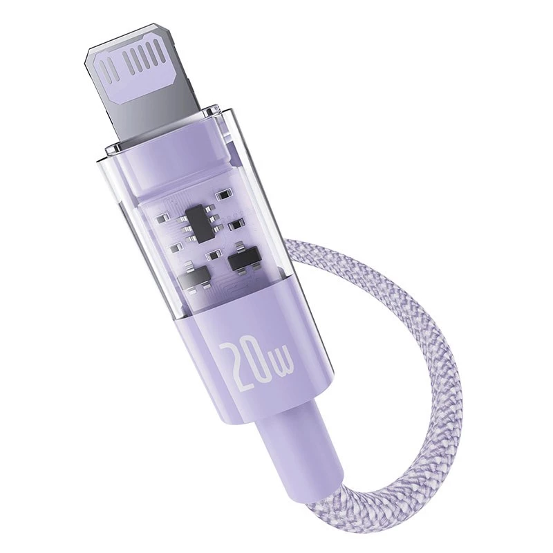 Cabo de carregamento rápido USB-C para Lightning Baseus Gem 1 m 20 W violeta, revestimento em nylon, Lightning de 7 pinos