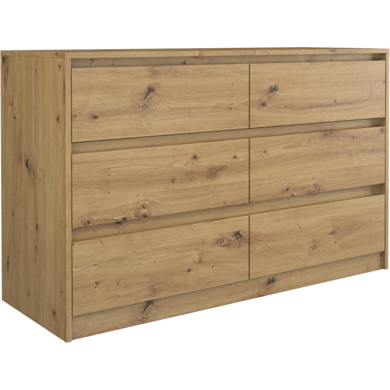 Cómoda Top e shop K120 ARTISAN 2X3, acabamento carvalho, 6 gavetas, 750×400×1200 mm