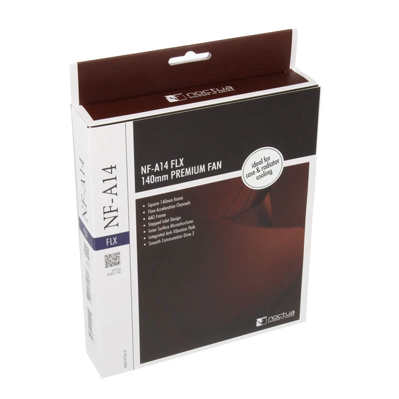 Noctua NF-A14 FLX ventoinha para caixa de 140 mm, 140x140x25 mm, 3 pinos, 12 V, 1200 RPM, 115,5 m³/h, 19,2 dB, SSO2, bege/castanho