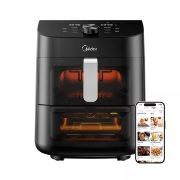 Fritadeira de ar quente Midea MAD1100DADK, 1850 W, capacidade dupla 4,4/6,4 L