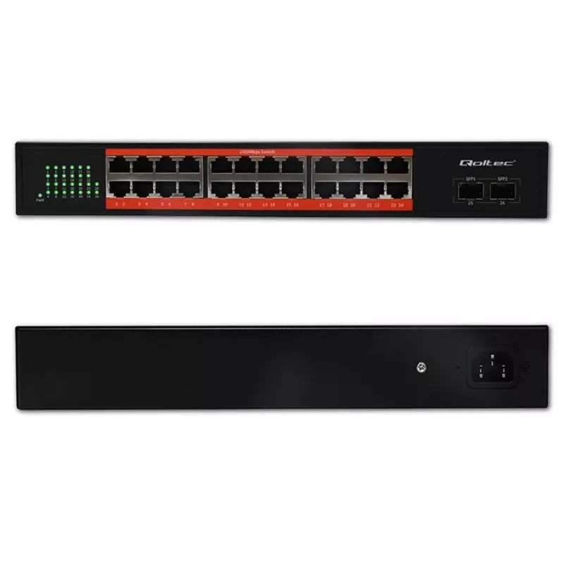 Switch de rede QOLTEC Gigabit Ethernet PoE 24xRJ45 2xSFP