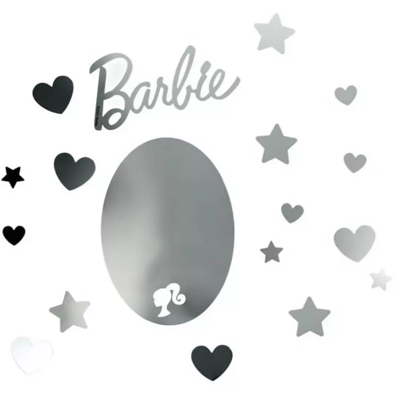 Autocolantes de parede espelho Paladone PP13751BR design Barbie – autocolante decorativo autoadesivo de película espelhada