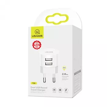 Carregador usams XTXLOGT18TC05 com 2 portas USB e cabo USB-C integrado, saída 2,1A