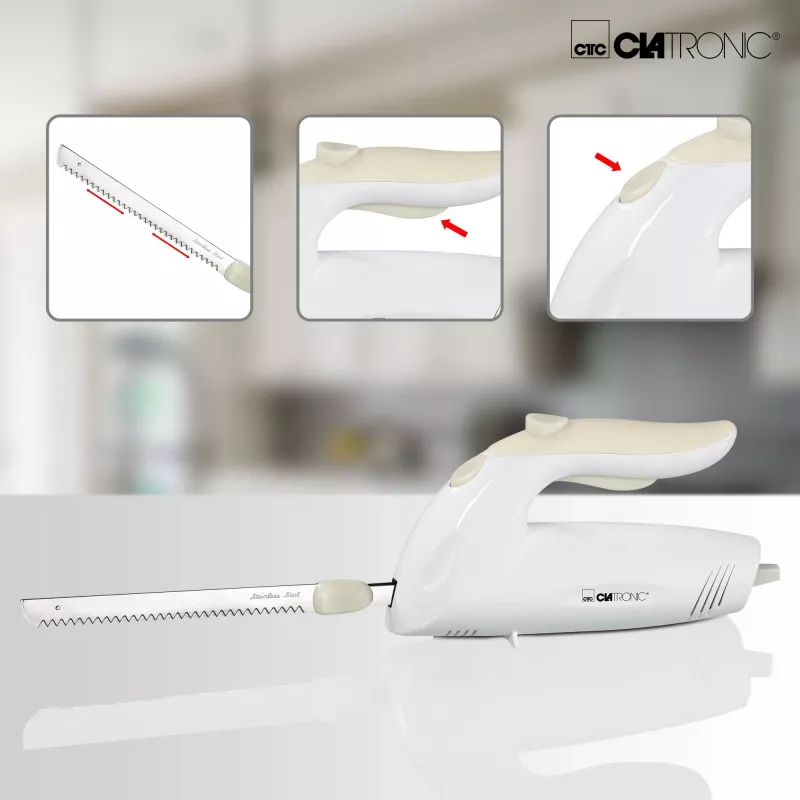 Faca elétrica CLATRONIC EM 3062, cortador de alimentos manual, branco, lâminas de aço inoxidável, 160 W