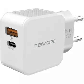 Carregador nevox USB PD Type-C + USB QC 3.0 30 Watt branco (2009)