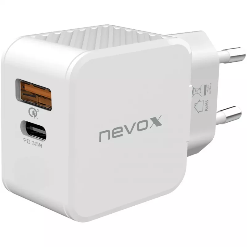 Carregador nevox USB PD Type-C + USB QC 3.0 30 Watt branco (2009)