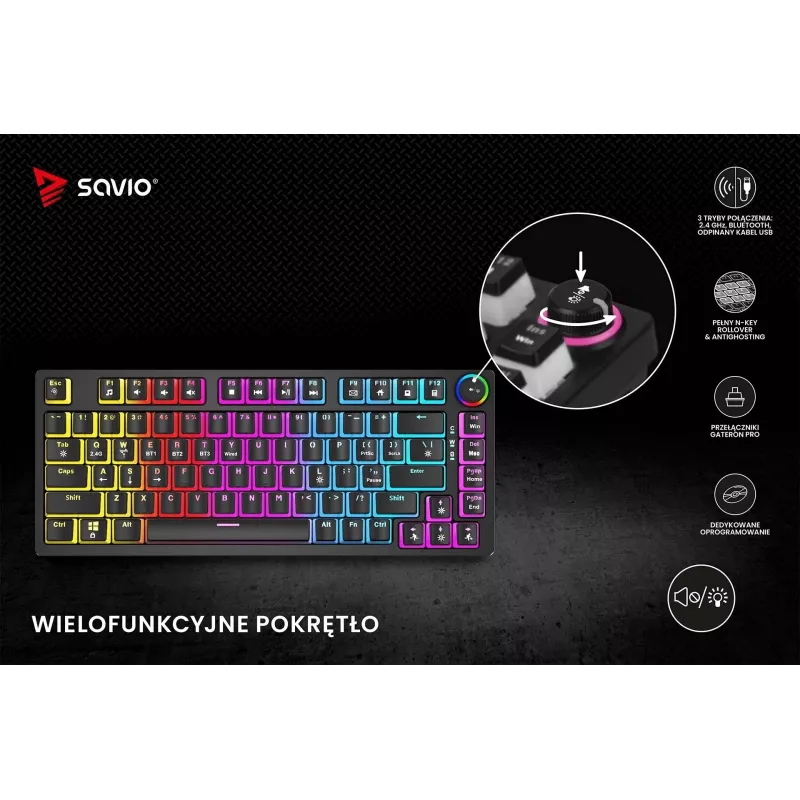 Teclado gaming Savio SAVGK-PHENIX RED PUDDING mecânico RGB Wireless