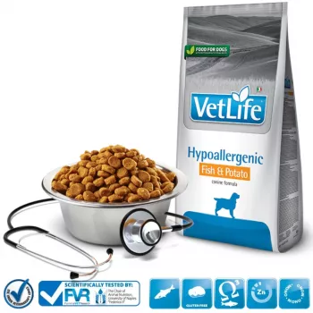 FARMINA Vet Life ração hipoalergénica para cães peixe e batata - ração seca para cães - 12 kg