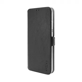 Capa de livro em pele FIXED para Xiaomi Redmi 14C, preta — proteção frontal e traseira
