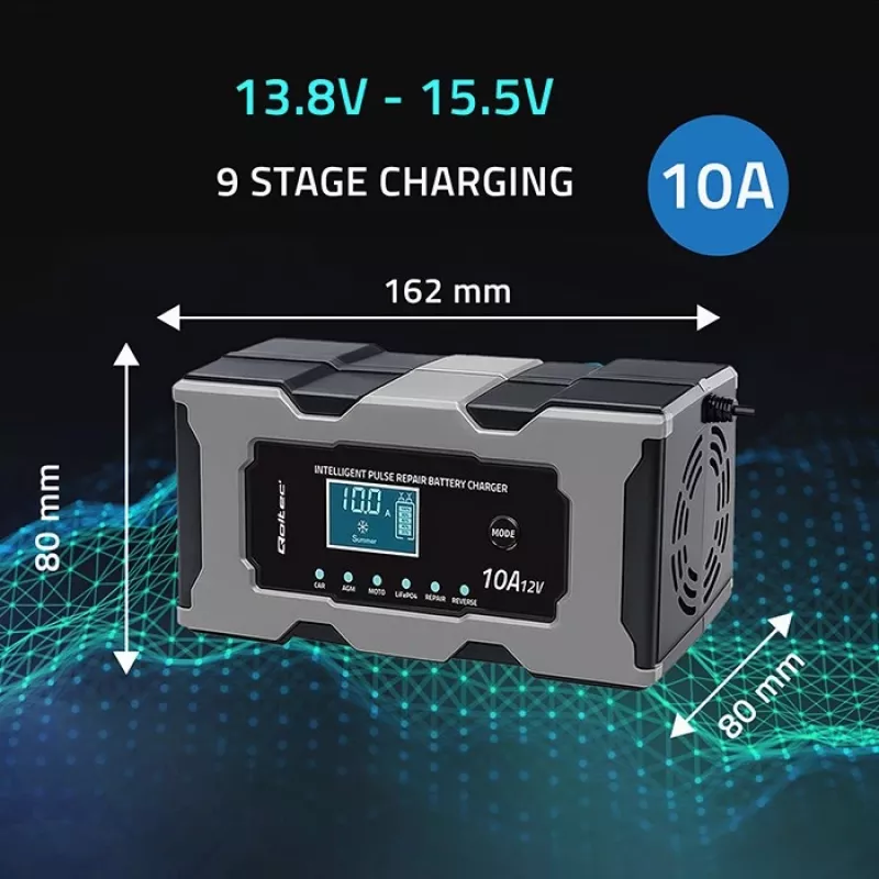 Carregador QOLTEC 52493 12V 10A com função de reparação para baterias AGM