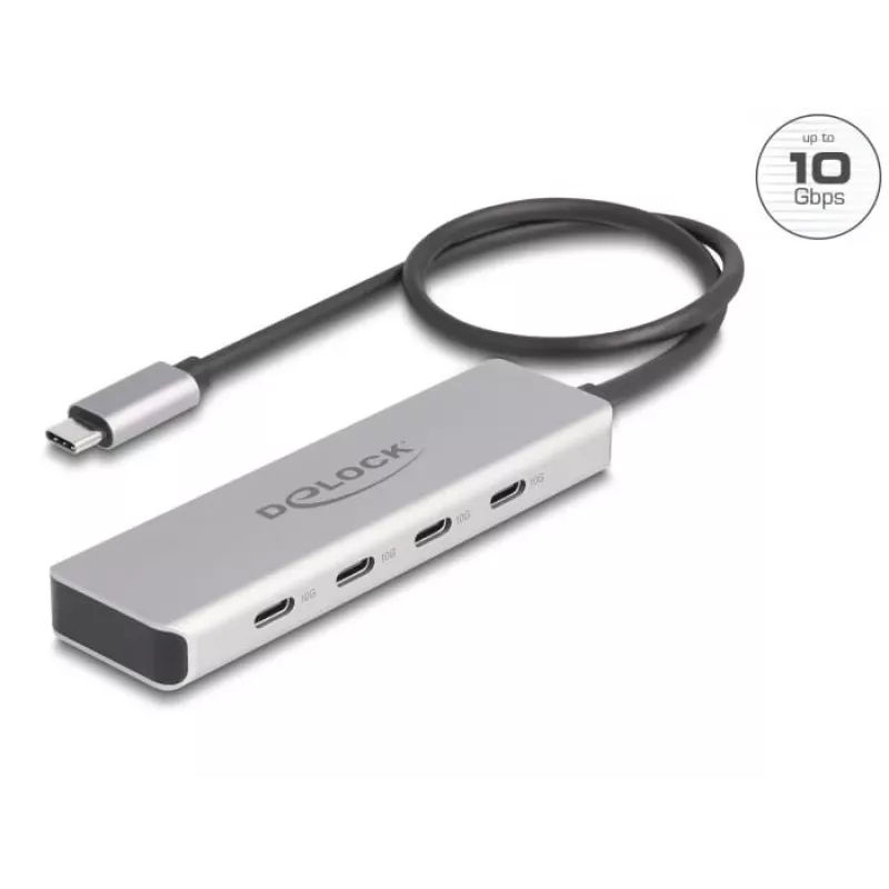 Hub DeLOCK USB Type-C 10 Gbps 4 portas Alumínio Cinzento