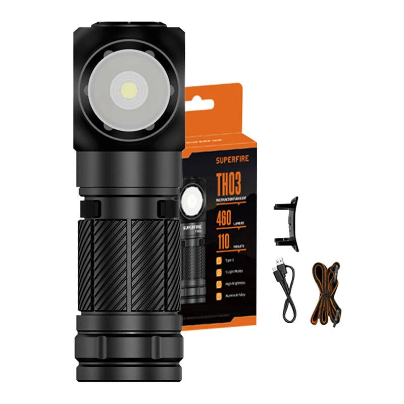 Lanterna Superfire TH03 460 lm lanterna LED de mão recarregável USB-C