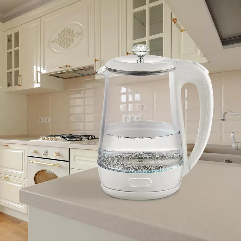 Chaleira elétrica Maestro MR 052 WH — 1,7 L, 2200 W, branco translúcido, corpo em vidro