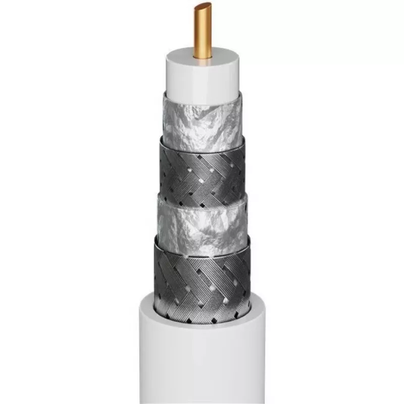 Goobay cabo de antena SAT (tipo 135 dB), blindagem quádrupla, 5 m, branco - banhado a ouro, conector F macho > conector F macho (70644)