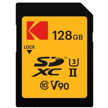 Cartão de memória Kodak EKMSD128GUHS2V2K SDXC UHS-II 128 GB, leitura 300 MB/s, escrita 270 MB/s, U3 V90, classe 10