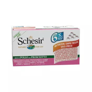 SCHESIR filetes de frango com presunto em geleia - comida húmida para gatos - 6x50g