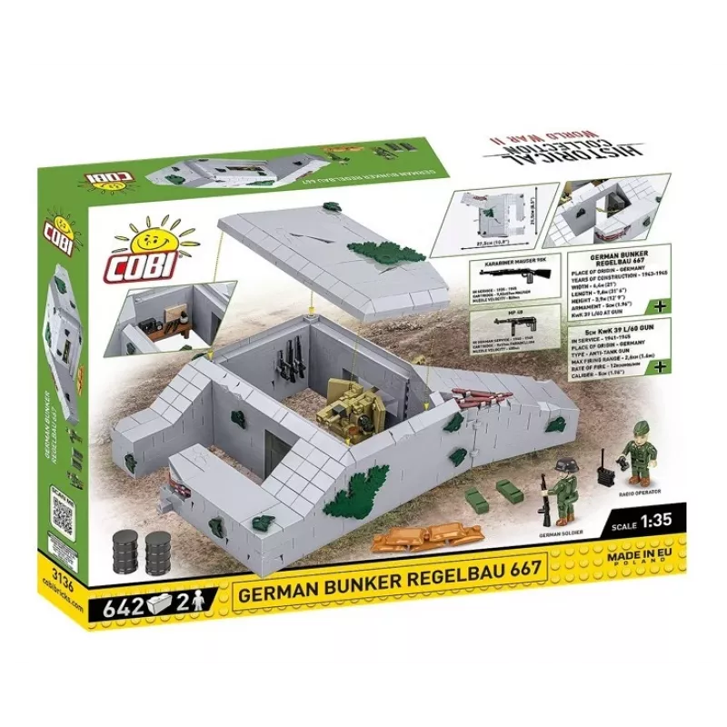 Conjunto de construção Cobi Deutscher Bunker Regelbau 667/642 Modelo COBI-3136 – conjunto de peças detalhado