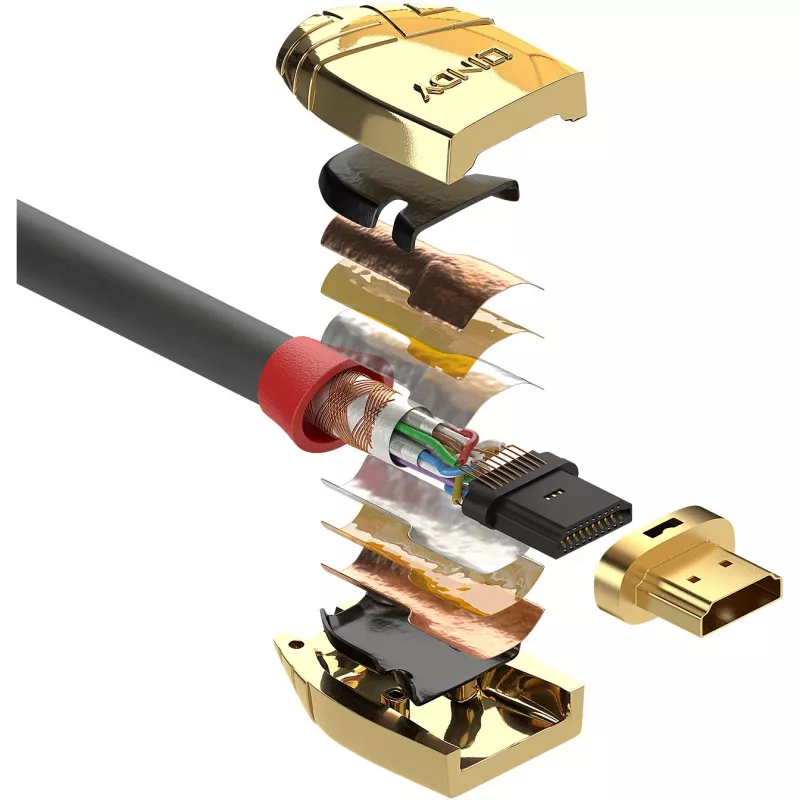 Lindy 37866 cabo HDMI standard com Ethernet de 10 m, Gold Line, HDMI macho – HDMI macho, 4K, cinzento