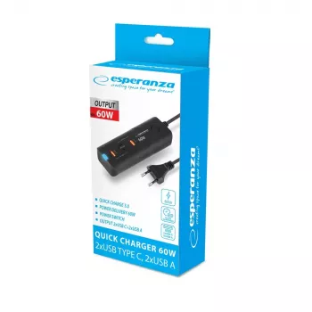 Carregador Esperanza EZC109 para dispositivos móveis universal preto AC carregamento rápido interior