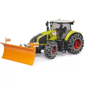 Trator de brinquedo BRUDER Claas Axion 950 com correntes de neve e pá de neve, modelo à escala