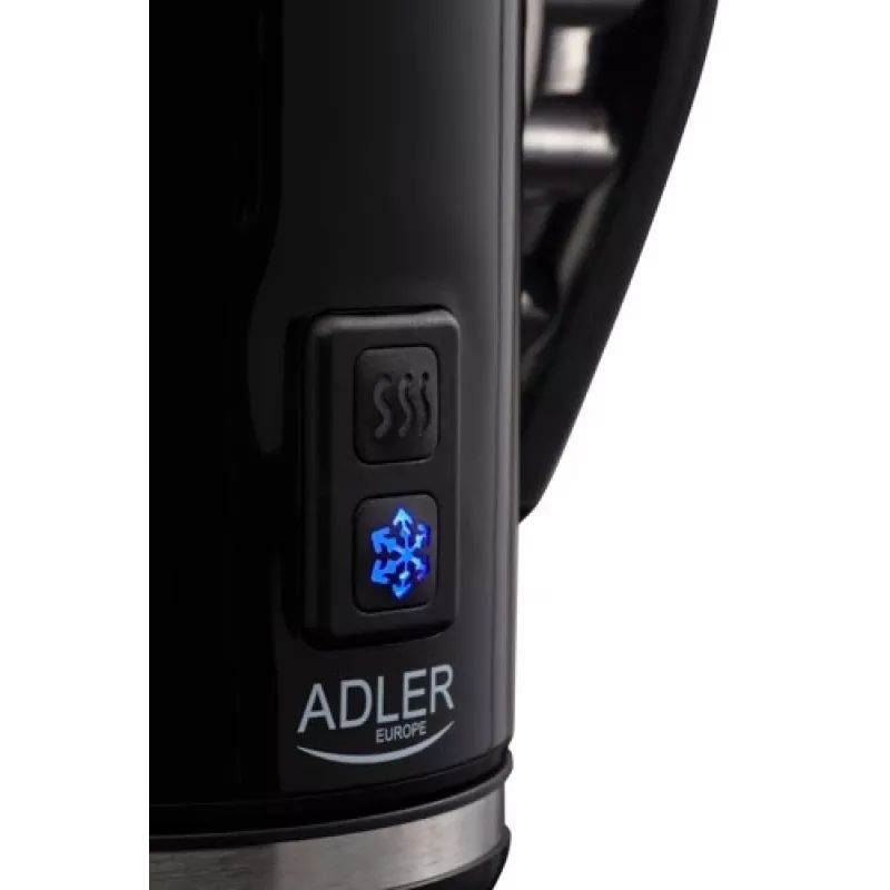 Espumador/aquecedor de leite automático Adler AD 4478 — recipiente em aço inoxidável, capacidade 240 ml, 500 W, quente e frio
