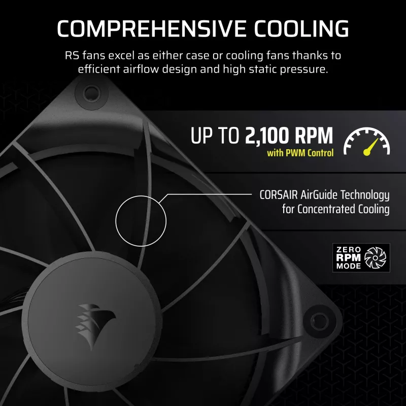 Ventoinha Corsair RS120 12 cm preta 420-2100 RPM 3 unid.