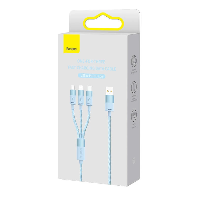 Cabo USB 3em1 Baseus StarSpeed Series, USB-C + Micro + Lightning 3,5A, 1,2m (Azul)