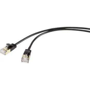 Cabo de rede Renkforce RJ45 RF-4538188, cabo patch CAT 8.1 F/FTP 1,00 m preto ultrafino, contactos dos conectores banhados a ouro (RF-4538188)