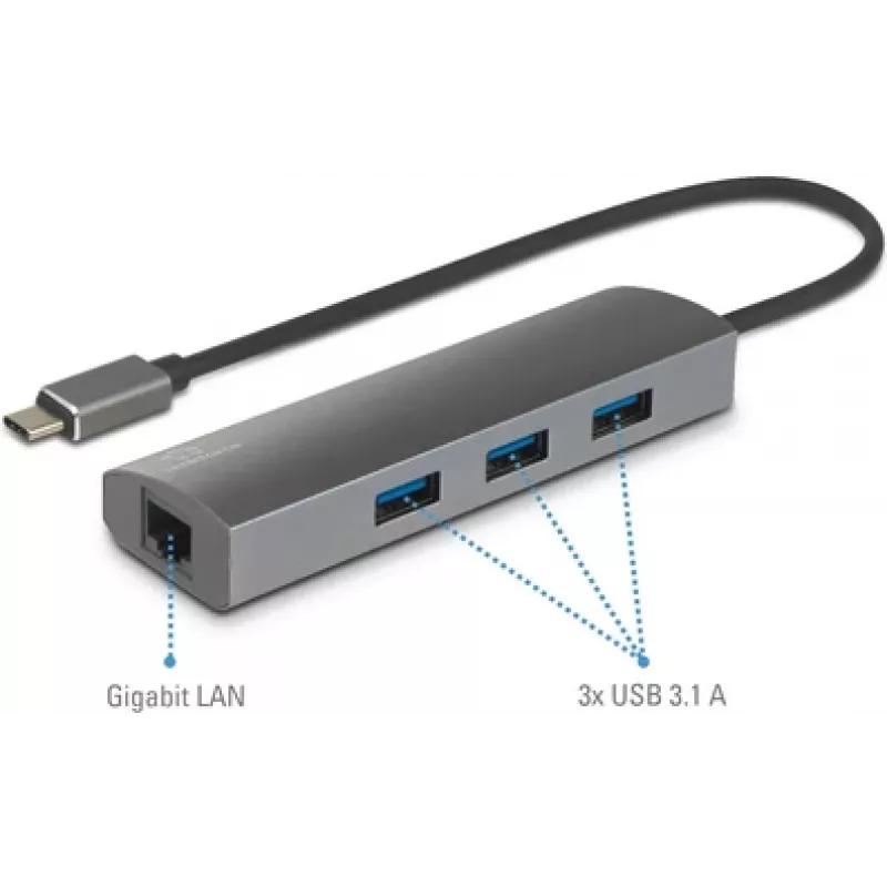 Renkforce RF-3374952 Hub de interfaces USB 2.0 Type-C 1000 Mbit/s Preto - Cinzento (RF-3374952)