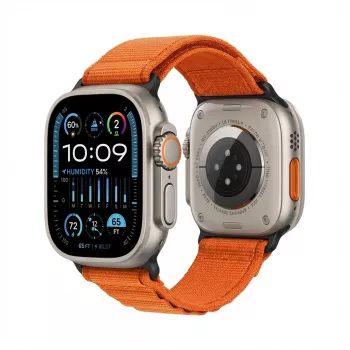 Pulseira de substituição GUAN Premium Plus para Apple Watch – Laranja/preto – Compatível com 42/44/45/46/49 mm