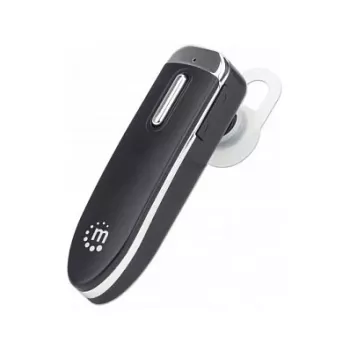Manhattan Headset Bluetooth de ouvido único, microfone omnidirecional, controlos integrados, preto, 10 horas de utilização, alcance 10 m, cabo de carregamento USB-A incluído, Bluetooth v4.0, 3 anos de garantia