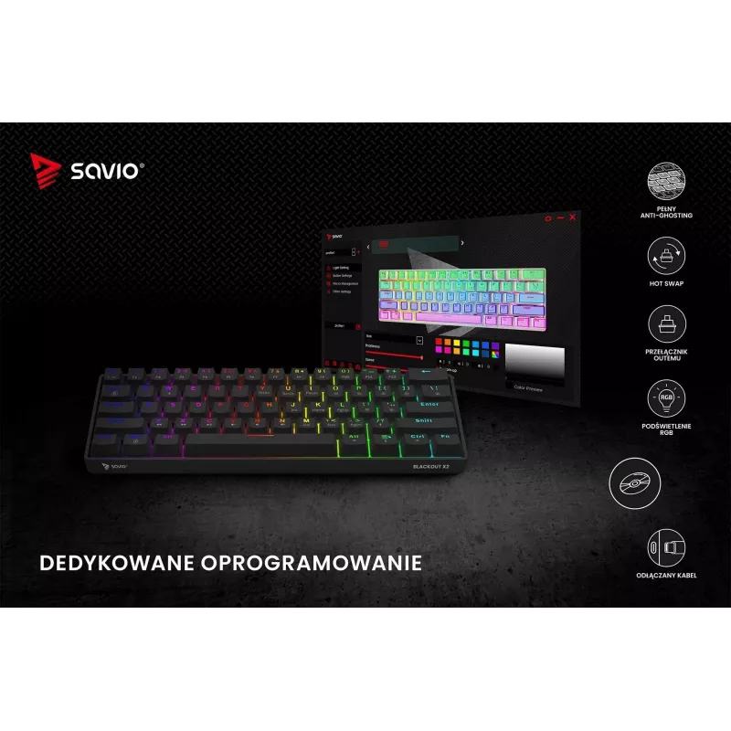 Teclado mecânico SAVIO BLACKOUT X2 OUTEMU Red, Hot Swap