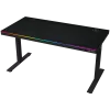 Secretária gaming de altura ajustável com motor duplo, carregador sem fios, iluminação RGB, painel de controlo e portas USB, tampo com superfície de melamina PB, preto