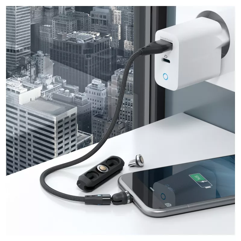 Cabo USB RealPower MagneticCharge3 0,2 m USB A preto carregamento rápido