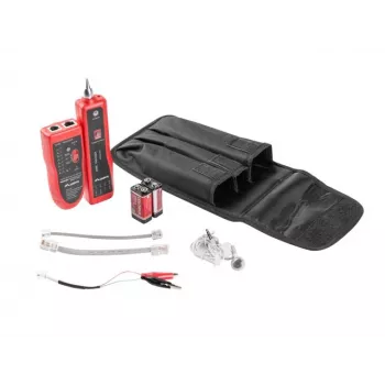 Testador de cabos de rede LANBERG NT-0501 — suporte RJ-11/RJ-12/RJ-45, comprimento máx. 250 m, bateria integrada, indicadores LED, preto
