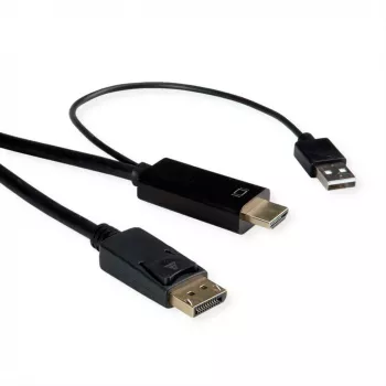 ROTRONIC-SECOMP Roline - Cabo de vídeo - HDMI, USB (apenas alimentação) macho para DisplayPort macho - 2 m - blindado - preto - suporta 4K 60 Hz (384