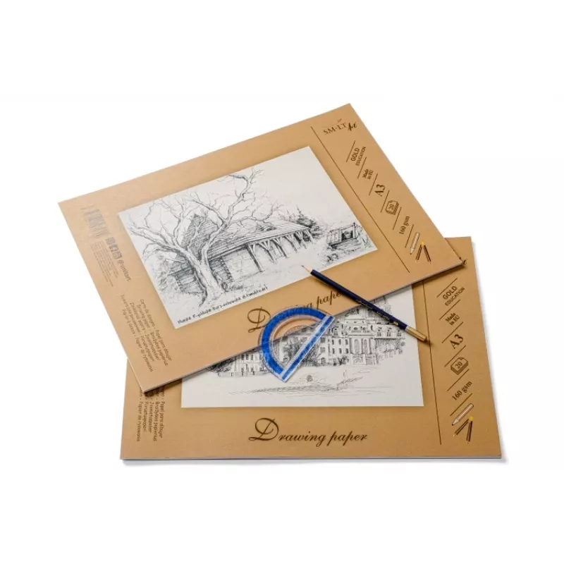 Papel de desenho e esboço SMLT A3, 160 g/m², 20 folhas, colado