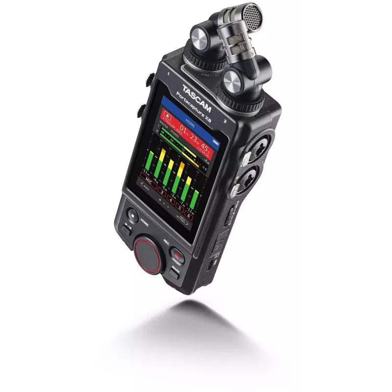 Gravador de áudio multipista portátil Tascam Portacapture X8 — 6 canais, 24/32 bits, até 96 kHz, 4 entradas combo XLR/TRS, cartão SD, USB-C, pilha ou fonte de alimentação