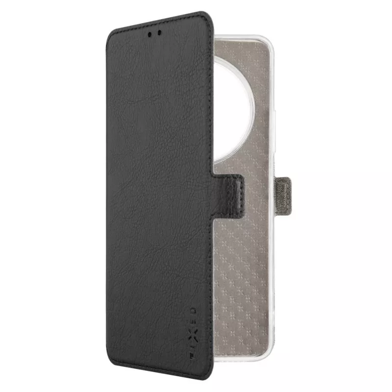 Capa de livro em pele FIXED para Xiaomi Redmi 14C, preta — proteção frontal e traseira