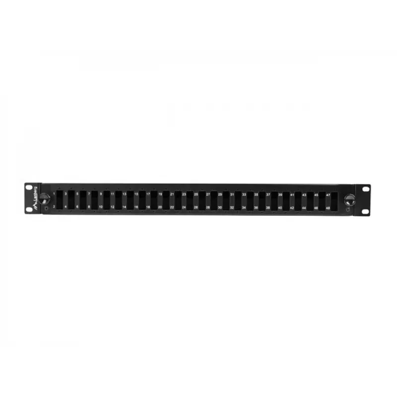 Patch panel 1U Lanberg FOP1-24SD-LQB aço preto para montagem em rack
