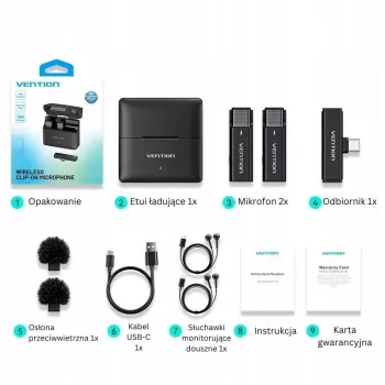 Conjunto com 2 microfones USB-C Vention + estojo de carregamento