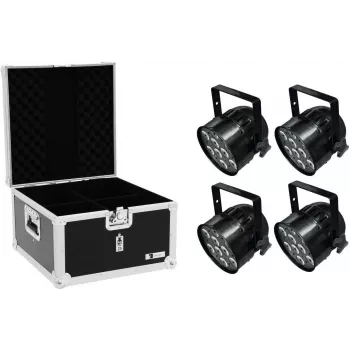 Projetor LED PAR EUROLITE PAR-56 QCL Short 4x com case EPS — LEDs QCL 4 em 1, formato PAR-56, corpo curto compacto