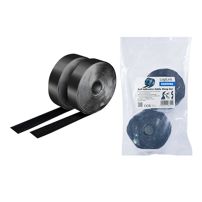 Abraçadeira de cabo com fita adesiva LogiLink KAB0080 preto 5000mm 25mm 2 unid.